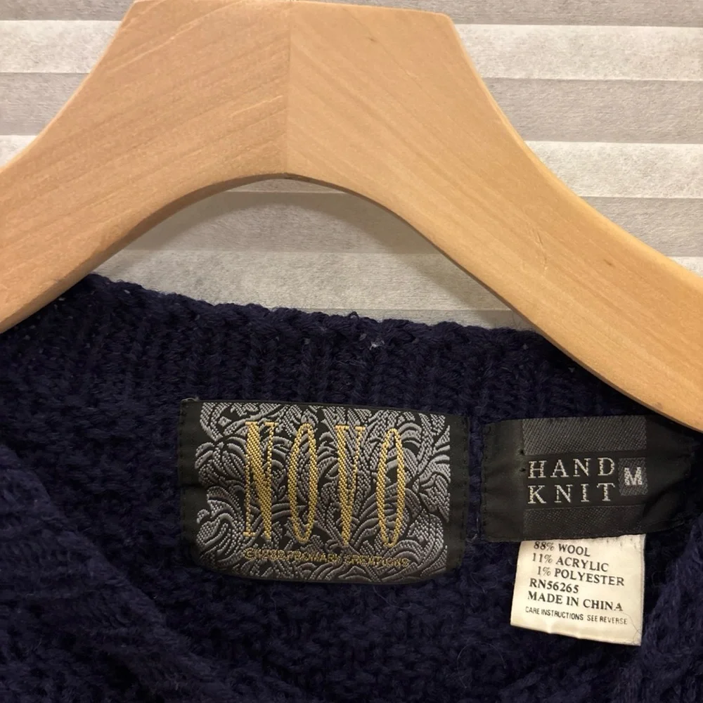 NOVO Textured Sweater Mens Medium Chunky VTG Handknit Wool Blend Old Man Sweater